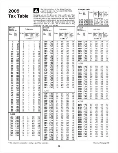 2009 income tax table