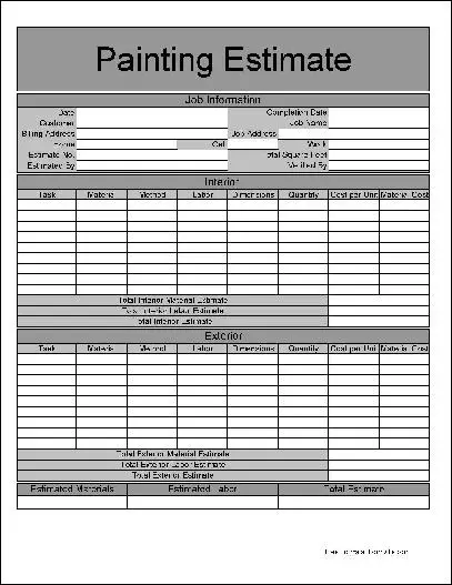 Free Basic Painting Estimate Form From Formville