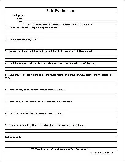 Free Basic Detailed Employee Self Evaluation Form From Formville