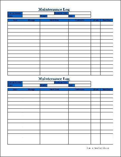 Free Small Basic Automotive Maintenance Log (Wide) from Formville