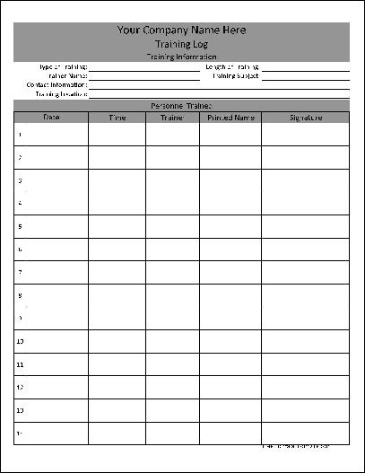 Free Wide Numbered Rows Training Log (Personalized) from Formville